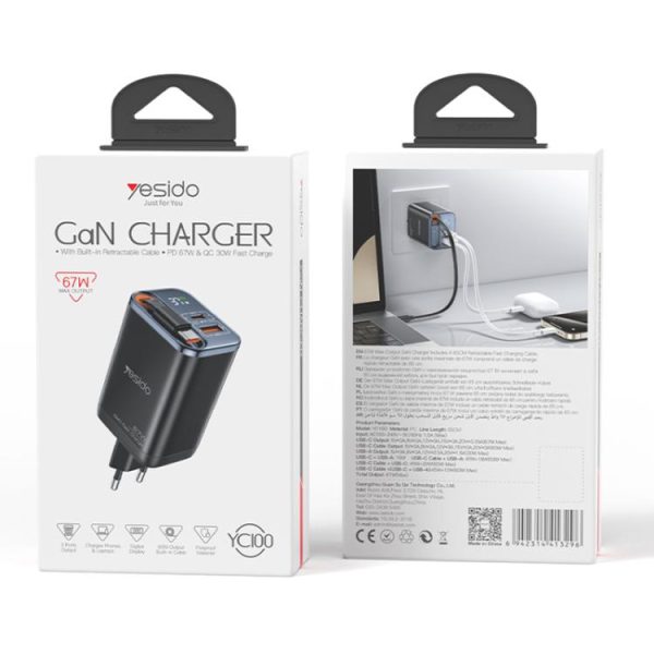 EDA008504801A_10.jpg Yesido YC100 67W Fast Charger with Telescopic Type-C Cable, YC100