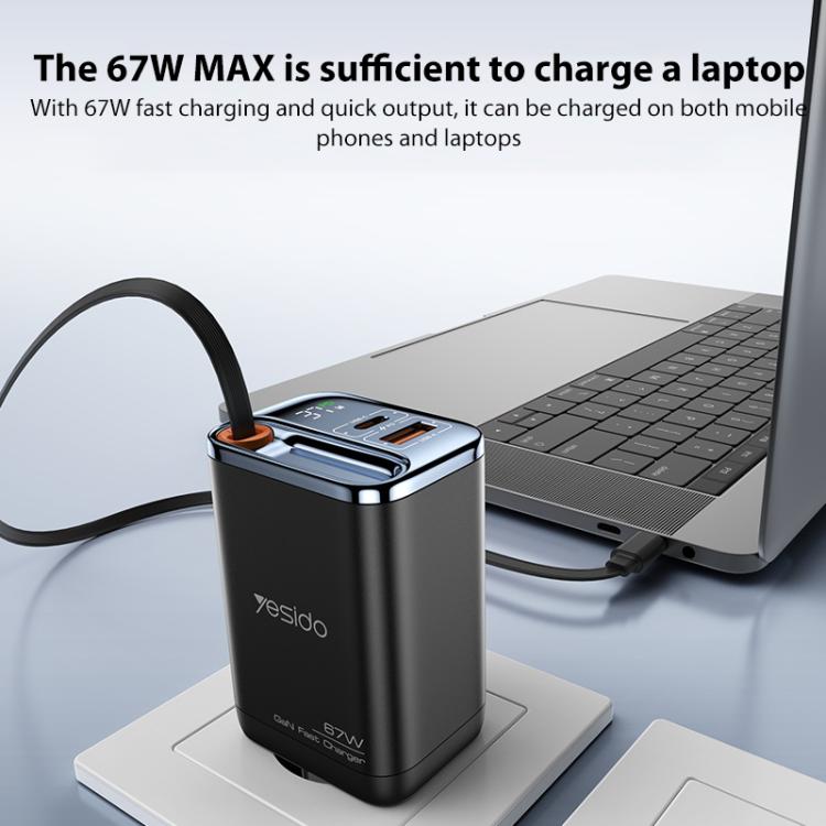 Yesido YC100 67W Fast Charger with Telescopic Type-C Cable, YC100 6 Yesido YC100 67W Fast Charger with Telescopic Type-C Cable, YC100 - Image 6