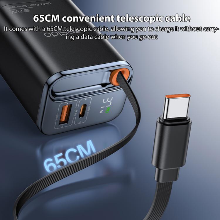 Yesido YC100 67W Fast Charger with Telescopic Type-C Cable, YC100 7 Yesido YC100 67W Fast Charger with Telescopic Type-C Cable, YC100 - Image 7