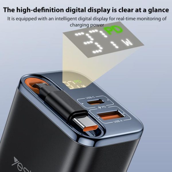 EDA008504801A_7.jpg Yesido YC100 67W Fast Charger with Telescopic Type-C Cable, YC100