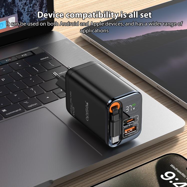 Yesido YC100 67W Fast Charger with Telescopic Type-C Cable, YC100 10 Yesido YC100 67W Fast Charger with Telescopic Type-C Cable, YC100 - Image 10