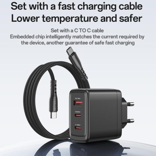 EDA008505201A_12.jpg Yesido YC144C 65W Three-port Fast Charger with 1m Type-C Cable, YC144C
