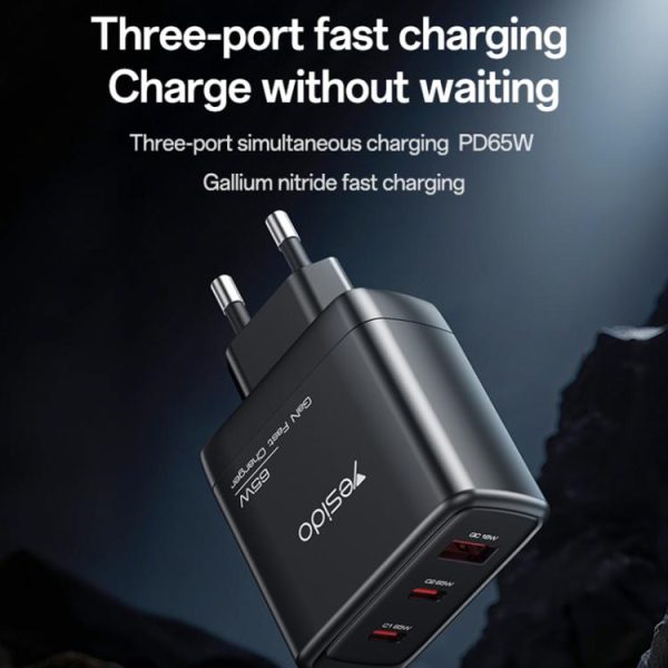 EDA008505201A_2.jpg Yesido YC144C 65W Three-port Fast Charger with 1m Type-C Cable, YC144C