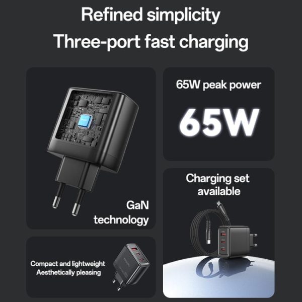 EDA008505201A_3.jpg Yesido YC144C 65W Three-port Fast Charger with 1m Type-C Cable, YC144C