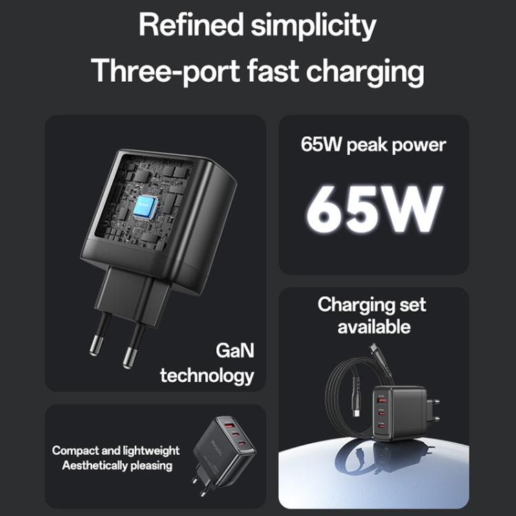Yesido YC144C 65W Three-port Fast Charger with 1m Type-C Cable, YC144C 4 Yesido YC144C 65W Three-port Fast Charger with 1m Type-C Cable, YC144C - Image 4