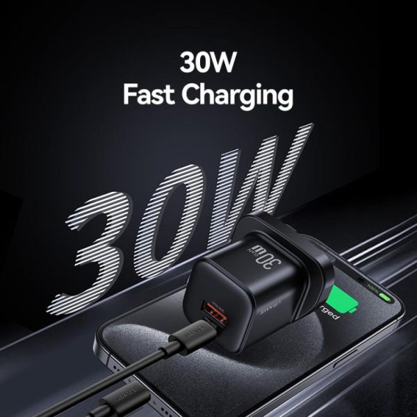 EDA0085296_B2.jpg USAMS CC277 30W GaN USB-C / Type-C and USB Dual-port Mini Fast Charger, UK Plug