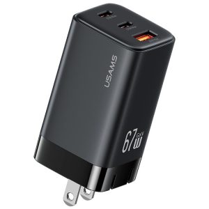 USAMS CC272 67W GaN USB and Dual Type-C Three-Port Fast Charger, US Plug
