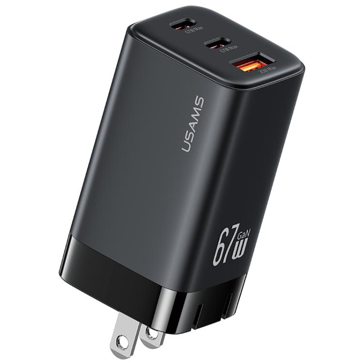 USAMS CC272 67W GaN USB and Dual Type-C Three-Port Fast Charger, US Plug 1 USAMS CC272 67W GaN USB and Dual Type-C Three-Port Fast Charger, US Plug