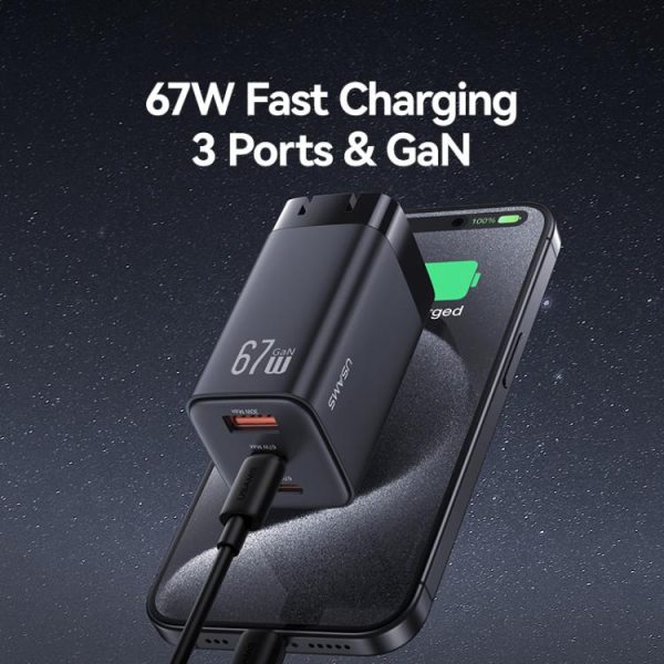 EDA0085302_B1.jpg USAMS CC272 67W GaN USB and Dual Type-C Three-Port Fast Charger, US Plug