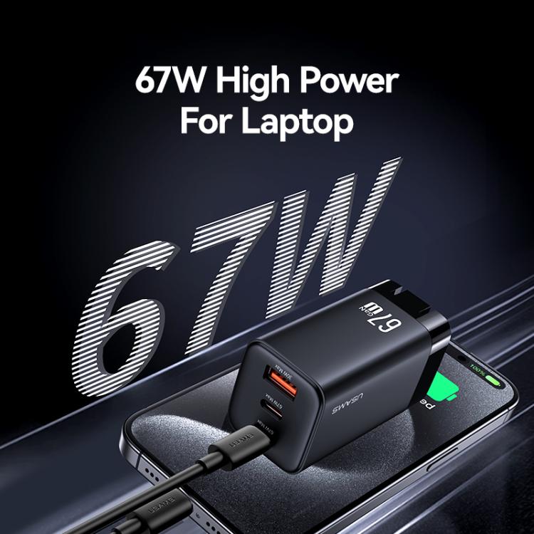 USAMS CC272 67W GaN USB and Dual Type-C Three-Port Fast Charger, US Plug 3 USAMS CC272 67W GaN USB and Dual Type-C Three-Port Fast Charger, US Plug - Image 3