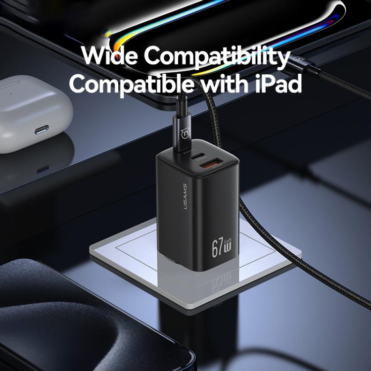 USAMS CC272 67W GaN USB and Dual Type-C Three-Port Fast Charger, US Plug 8 USAMS CC272 67W GaN USB and Dual Type-C Three-Port Fast Charger, US Plug - Image 8