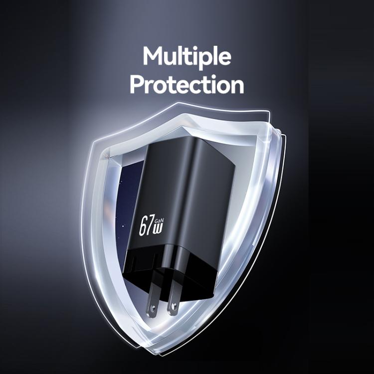 USAMS CC272 67W GaN USB and Dual Type-C Three-Port Fast Charger, US Plug 9 USAMS CC272 67W GaN USB and Dual Type-C Three-Port Fast Charger, US Plug - Image 9