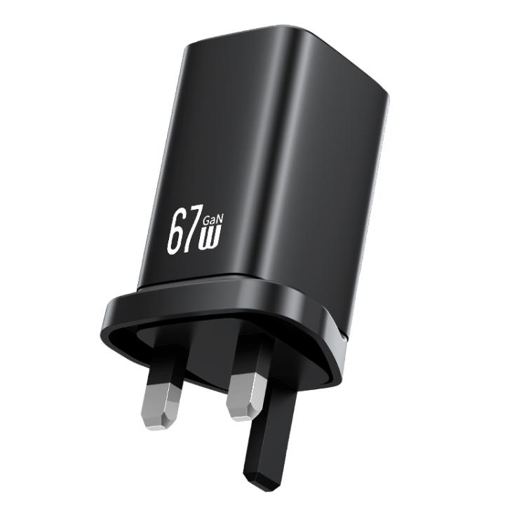 USAMS CC279 67W GaN USB and Dual Type-C Three-Port Fast Charger, UK Plug 1 USAMS CC279 67W GaN USB and Dual Type-C Three-Port Fast Charger, UK Plug