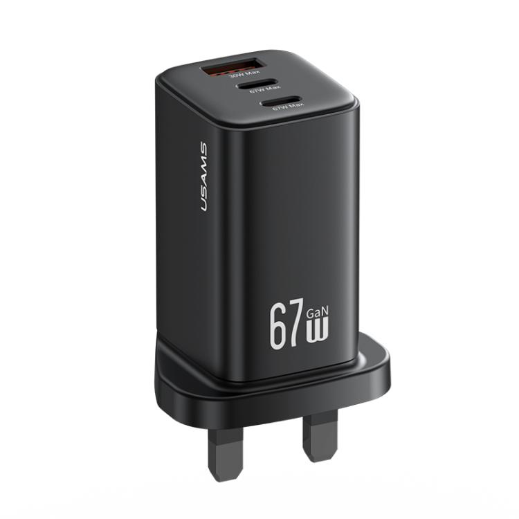 USAMS CC279 67W GaN USB and Dual Type-C Three-Port Fast Charger, UK Plug 2 USAMS CC279 67W GaN USB and Dual Type-C Three-Port Fast Charger, UK Plug - Image 2
