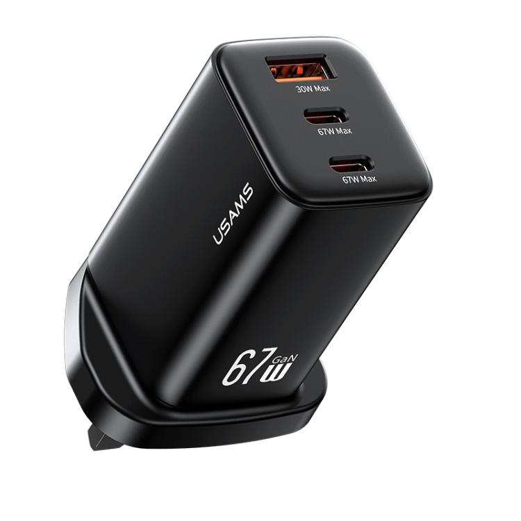 USAMS CC279 67W GaN USB and Dual Type-C Three-Port Fast Charger, UK Plug 3 USAMS CC279 67W GaN USB and Dual Type-C Three-Port Fast Charger, UK Plug - Image 3