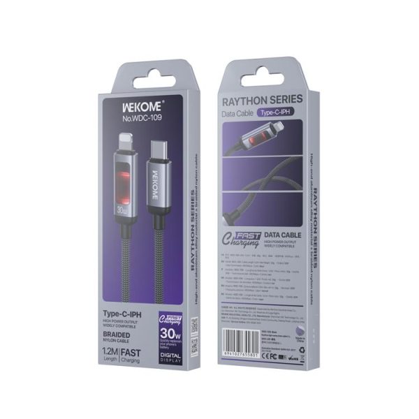 WK WDC-109 30W Intelligent Digital Display Type-C to 8 Pin Fast Charging Data Cable, Length: 1.2m, WDC-109