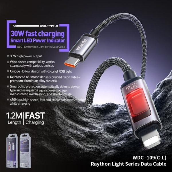 WK WDC-109 30W Intelligent Digital Display Type-C to 8 Pin Fast Charging Data Cable, Length: 1.2m, WDC-109