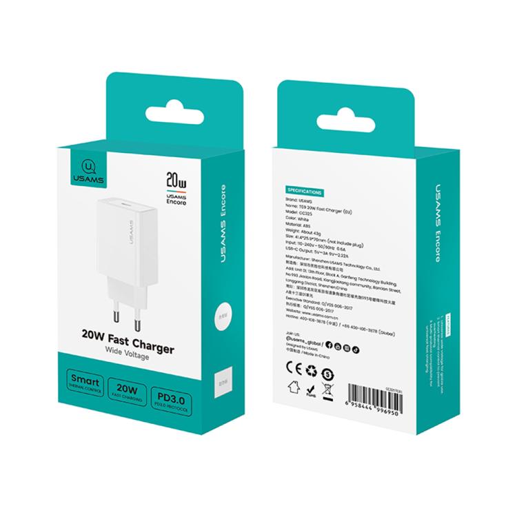 USAMS CC325 T69 PD 20W USB-C / Type-C Single Port Fast Charger, CC325 13 USAMS CC325 T69 PD 20W USB-C / Type-C Single Port Fast Charger, CC325 - Image 13