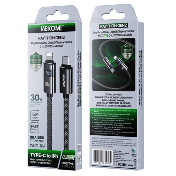 WK WDC-104 Raython 2 Digital Display 30W Type-C to 8 Pin Fast Charging Data Cable, Length: 1.2m, WDC-104