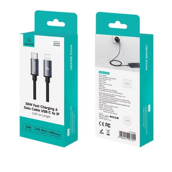 USAMS SJ770 U91 30W Type-C to 8 Pin Aluminum Alloy Fast Charging Data Cable, Length: 1m, SJ770