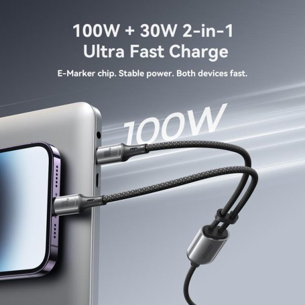 JOYROOM S-A57 RapidX Series 100W 2-in-1 USB-C / Type-C to USB-C / Type-C, 8 Pin Fast Charging Data Cable, 1.5m