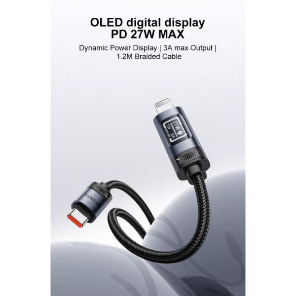 EDA008887801A_1.jpg Yesido CA201 27W Type-C to 8 Pin OLED Display Charging Data Cable, Type-C to 8 Pin