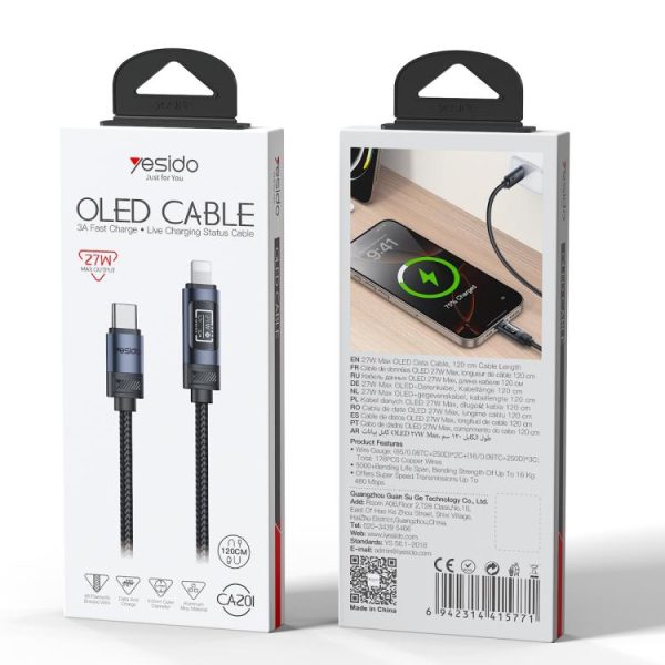 EDA008887801A_11.jpg Yesido CA201 27W Type-C to 8 Pin OLED Display Charging Data Cable, Type-C to 8 Pin
