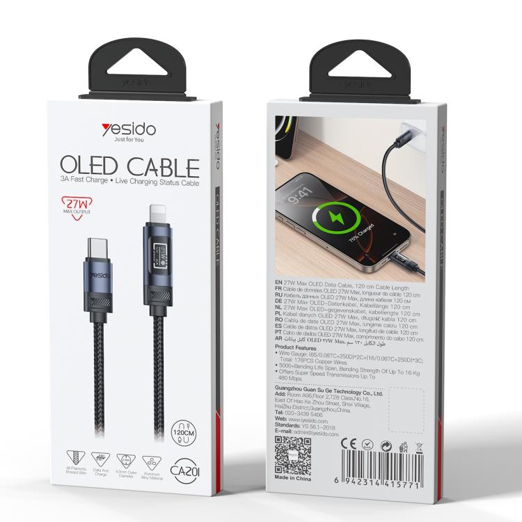 Yesido CA201 27W Type-C to 8 Pin OLED Display Charging Data Cable, Type-C to 8 Pin 12 Yesido CA201 27W Type-C to 8 Pin OLED Display Charging Data Cable, Type-C to 8 Pin - Image 12