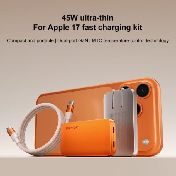 EDA0089218_B1.jpg MOMAX UM79 1-Charge Ultra 45W 2-Port GaN Silm Fast Charger Kit, US Plug