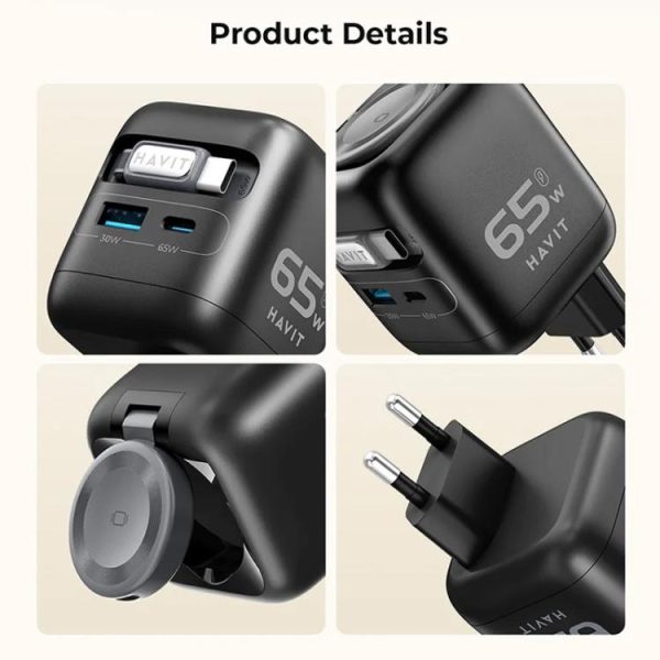 EDA0089473_B11.jpg Havit UC252 65W 3 in 1 GaN Travel Charger with Type-C Retractable Cable, UC25...