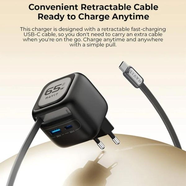 EDA0089473_B3.jpg Havit UC252 65W 3 in 1 GaN Travel Charger with Type-C Retractable Cable, UC25...