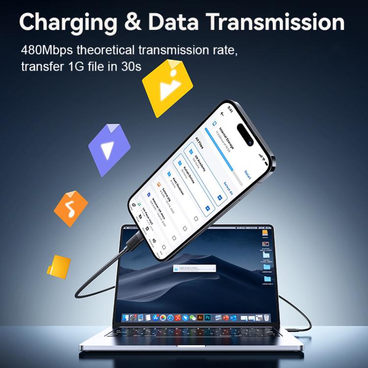 USAMS SJ781 U94 USB-C / Type-C to 8 Pin PD30W Fast Charging Data Cable, 1m 8 USAMS SJ781 U94 USB-C / Type-C to 8 Pin PD30W Fast Charging Data Cable, 1m - Image 8