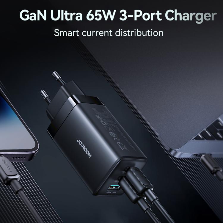 JOYROOM JR-TG10 65W GaN Dual Type-C, USB 3-Port Charger with Type-C to Type-C Cable, EU Plug 6 JOYROOM JR-TG10 65W GaN Dual Type-C, USB 3-Port Charger with Type-C to Type-C Cable, EU Plug - Image 6