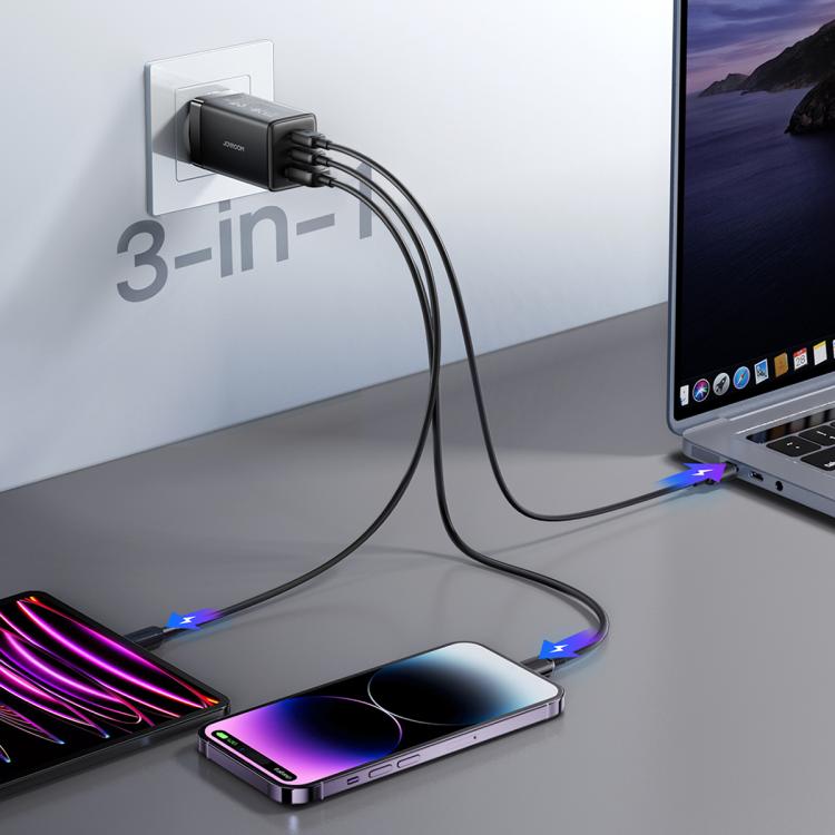 JOYROOM JR-TG10 65W GaN Dual Type-C, USB 3-Port Charger with Type-C to Type-C Cable, EU Plug 8 JOYROOM JR-TG10 65W GaN Dual Type-C, USB 3-Port Charger with Type-C to Type-C Cable, EU Plug - Image 8