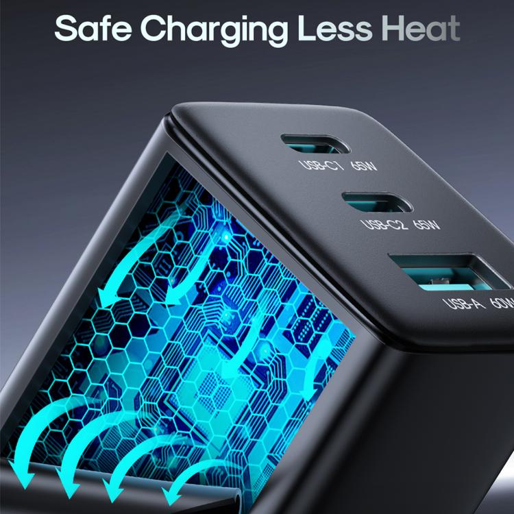 JOYROOM JR-TG10 65W GaN Dual Type-C, USB 3-Port Charger with Type-C to Type-C Cable, EU Plug 10 JOYROOM JR-TG10 65W GaN Dual Type-C, USB 3-Port Charger with Type-C to Type-C Cable, EU Plug - Image 10