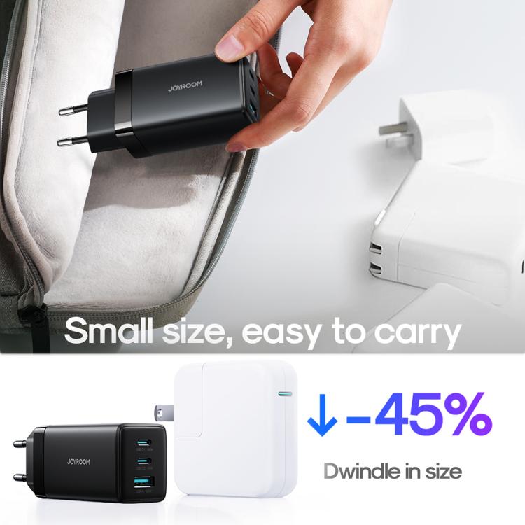 JOYROOM JR-TG10 65W GaN Dual Type-C, USB 3-Port Charger with Type-C to Type-C Cable, EU Plug 13 JOYROOM JR-TG10 65W GaN Dual Type-C, USB 3-Port Charger with Type-C to Type-C Cable, EU Plug - Image 13