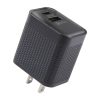 EPS0086B-1.jpg PD 20W USB-C/Type-C+QC 3.0 USB Ports Plaid Pattern Travel Charger, US Plug, US Plug (Black)