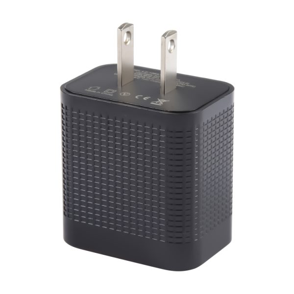 EPS0086B_2.jpg PD 20W USB-C/Type-C+QC 3.0 USB Ports Plaid Pattern Travel Charger, US Plug, US Plug (Black)