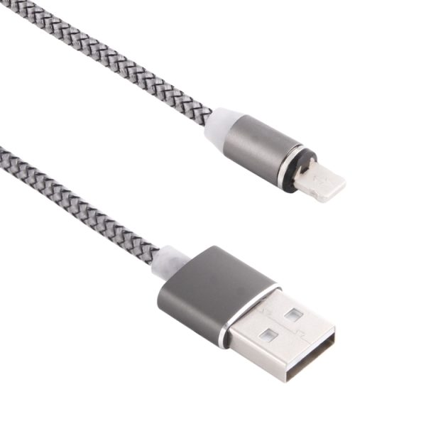 IP6G2696H_2.jpg 360 Degree Rotation 8 Pin to USB 2.0 Weave Style Magnetic Charging Cable with LED Indicator, Cable Length: 1m