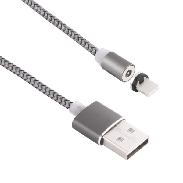 IP6G2696H_3.jpg 360 Degree Rotation 8 Pin to USB 2.0 Weave Style Magnetic Charging Cable with LED Indicator, Cable Length: 1m