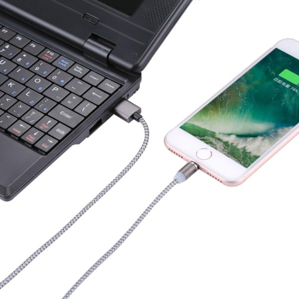 IP6G2696H_5.jpg 360 Degree Rotation 8 Pin to USB 2.0 Weave Style Magnetic Charging Cable with LED Indicator, Cable Length: 1m