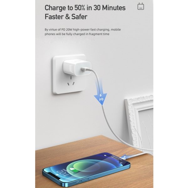 IP8G0905W_2.jpg awei PD5 PD 20W Fast Charging Travel Charger Power Adapter with Type-C / USB-C to 8 Pin Cable, US Plug