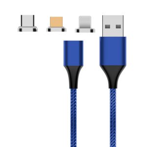 M11 3 in 1 3A USB to 8 Pin + Micro USB + USB-C / Type-C Nylon Braided Magnetic Data Cable, Cable Length: 1m, 8 Pin + Micro USB + USB-C / Type-C