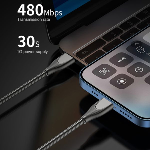 IP8G1080_B5.jpg ADC-009 USB-C / Type-C to 8 Pin Zinc Alloy Hose Fast Charging Data Cable, Cable Length: 1m, USB-C / Type-C to 8 Pin