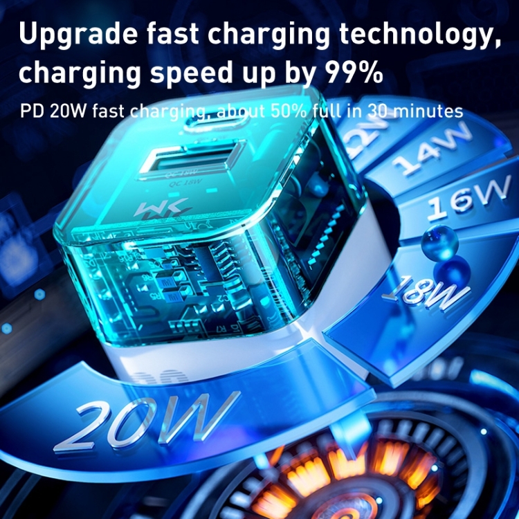 WK WP-U149 20W USB+USB-C/Type-C Dual Port Transparent Charger, Specifications: US Plug 3 WK WP-U149 20W USB+USB-C/Type-C Dual Port Transparent Charger, Specifications: US Plug - Image 3