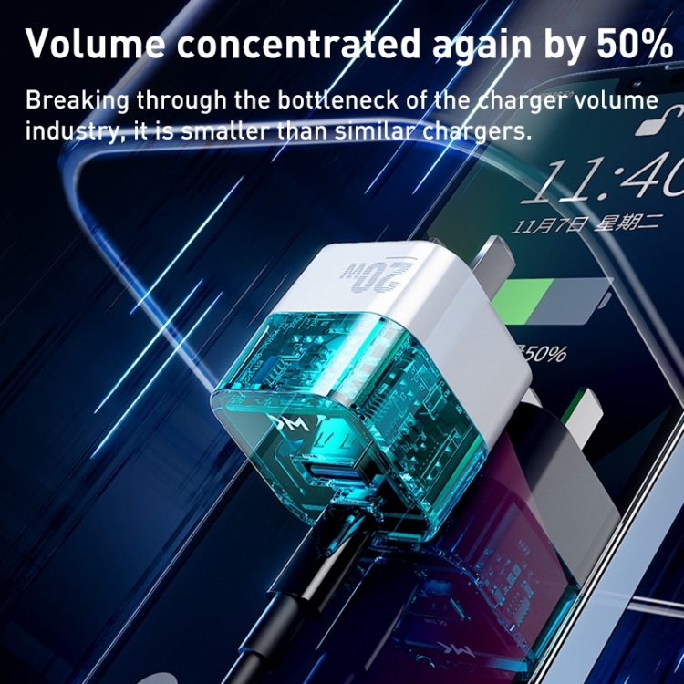 WK WP-U149 20W USB+USB-C/Type-C Dual Port Transparent Charger, Specifications: US Plug 4 WK WP-U149 20W USB+USB-C/Type-C Dual Port Transparent Charger, Specifications: US Plug - Image 4
