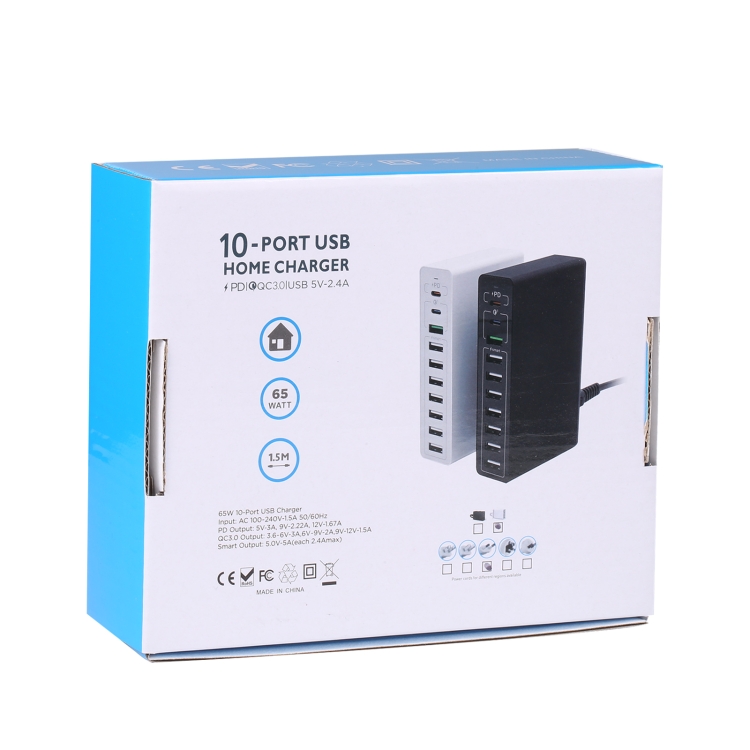 MFT-03Q 10 in 1 65W QC3.0 USB Smart Fast Charger, EU Plug, EU Plug 6 MFT-03Q 10 in 1 65W QC3.0 USB Smart Fast Charger, EU Plug, EU Plug - Image 6