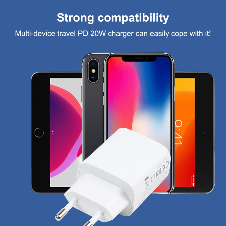 T087 20W USB-C / Type-C + USB Ports Fast Charging Travel Charger, EU Plug 6 T087 20W USB-C / Type-C + USB Ports Fast Charging Travel Charger, EU Plug - Image 6