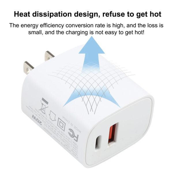 IP8G1923_3.jpg U087 20W USB-C / Type-C + USB Ports Fast Charging Travel Charger, US Plug