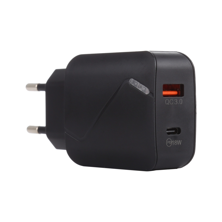 LZ-819A+C QC3.0 USB + PD 18W USB-C / Type-C Interfaces Travel Charger with Indicator Light, EU Plug, EU Plug 1 LZ-819A+C QC3.0 USB + PD 18W USB-C / Type-C Interfaces Travel Charger with Indicator Light, EU Plug, EU Plug